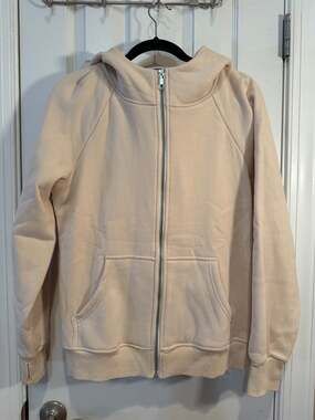 Trendy Queen Cream Full Zip Fleece Lined Hoodie Thumbholes M